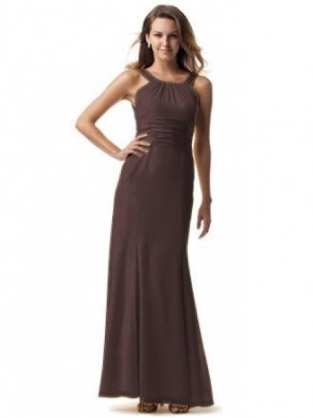 NWT David's Bridal Chiffon & Charmeuse Truffle Long Evening Gown (2)